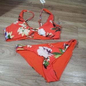 Tinibikini orange floral lace up reversible‎ bikini swimsuit size XL NEW!!